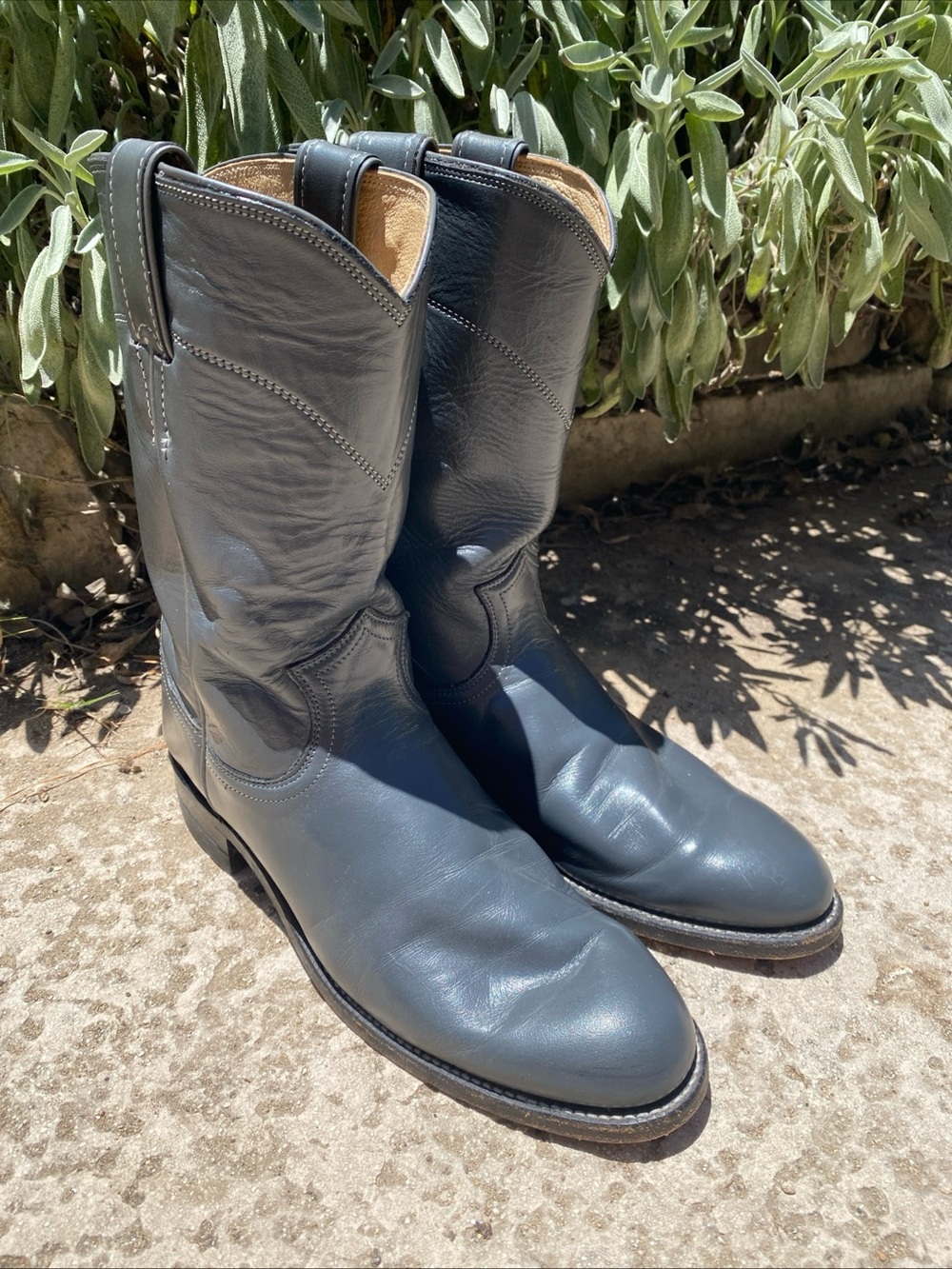 Justin Boots Leather Roper Gray Cowboy Boots Womens Size 7 B Style 3056 flaws